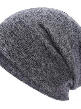 Women's Plain Grey Warm Knit Winter Pull-On Classic Slouchy Stretch Skull Cap